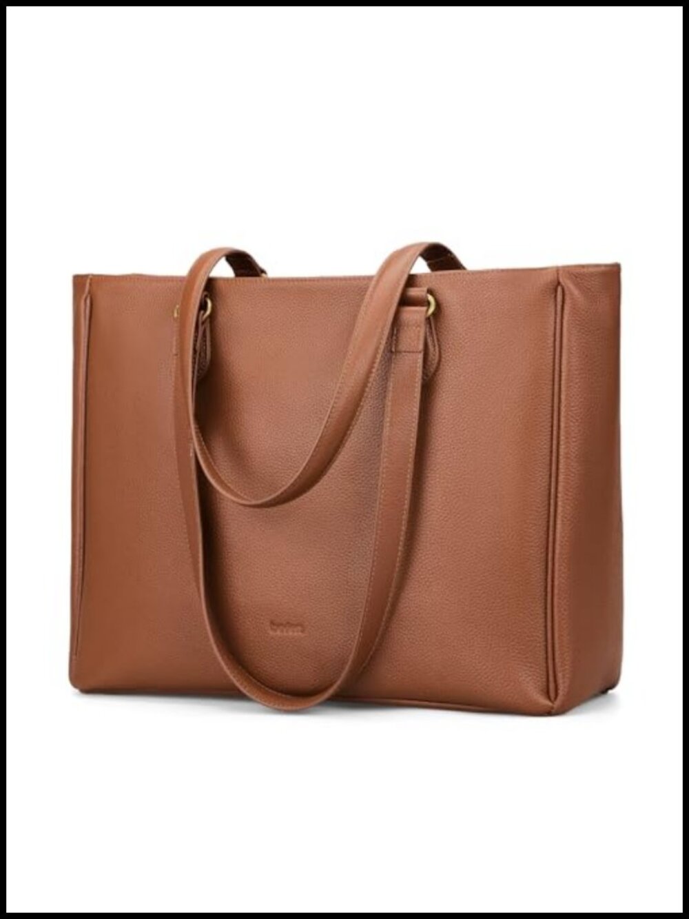 Genuine Leather Work Tote Bag with 15.6" Laptop Sleeve & Pockets